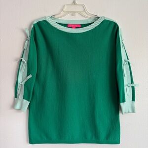 Lilly Pulitzer Larabee Coolmax Cotton Sweater in Emerald Isle w/ Ties Bows Sz XS